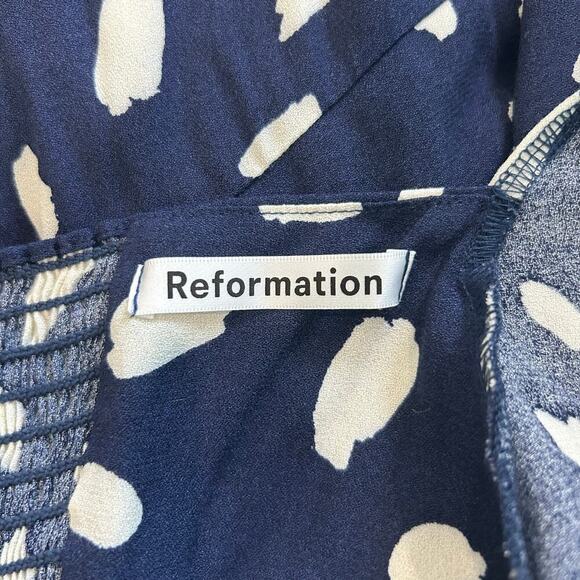 Reformation Sigmund Dress Blue & White Squared Neck Slit Long Sleeve Midi Sze 22 - Picture 8 of 9